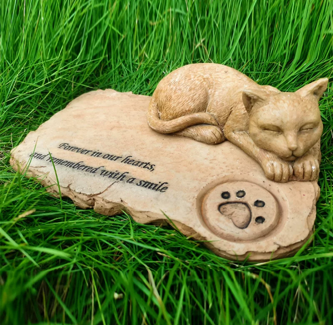 Customizable Cat Memorial Stone with Sleeping Cat Sculpture