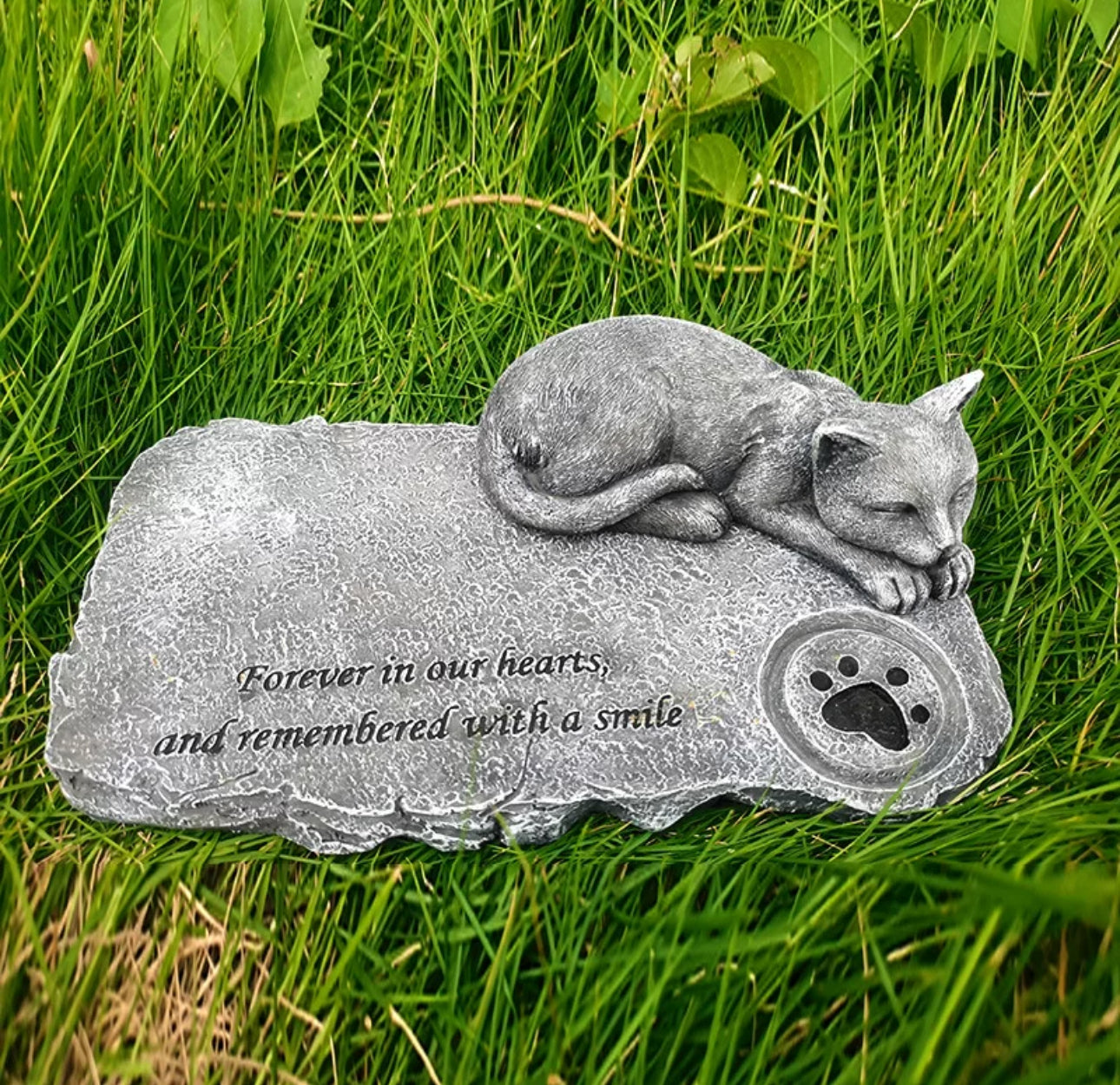 Customizable Cat Memorial Stone with Sleeping Cat Sculpture